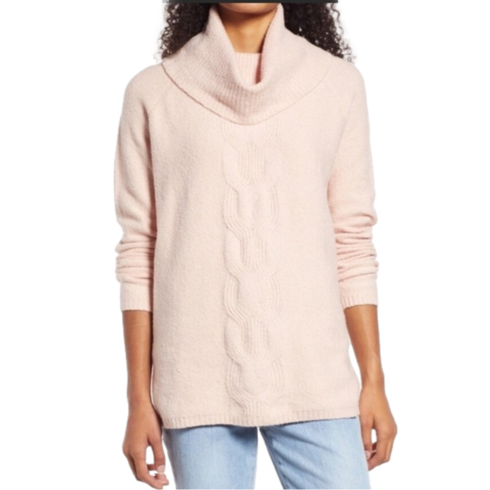 Nwt | Caslon Center Cable Cowl Neck Cotton Blend Sweater Pink Size Medium